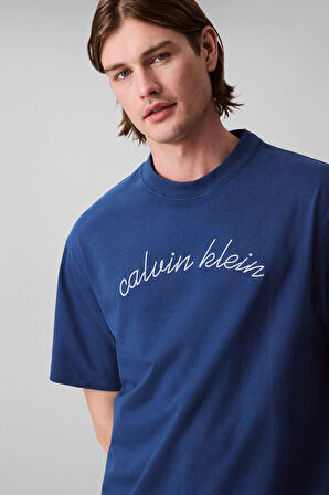 Erkek Center Chain Stitch T-Shirt - Mavi | S