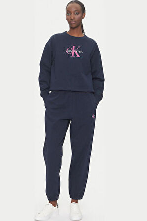 Kadın Relaxed Fit Bisiklet Yaka Monogram Logolu Sweatshirt - Lacivert | S