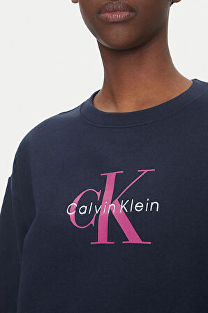 Kadın Relaxed Fit Bisiklet Yaka Monogram Logolu Sweatshirt - Lacivert | S