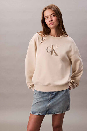 Kadın LS Monologo Relaxed Fit Sweatshirt - Bej | S