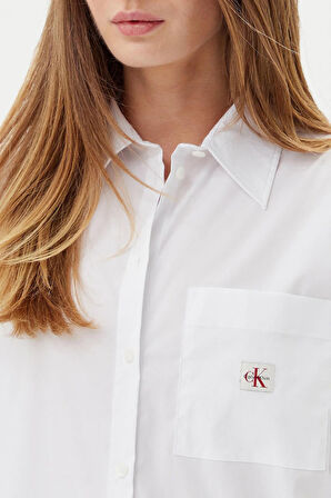 Kadın Relaxed Fit Cepli Esnek Poplin Gömlek - Beyaz | L