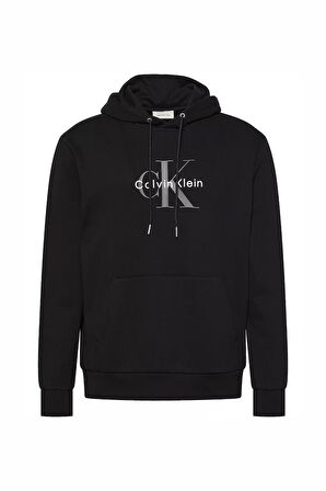 Erkek Kapüşonlu Sweatshirt LS EU Monologo 350Terry - Siyah  | M