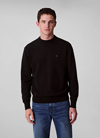 Calvin Klein Jeans Bisiklet Yaka Classic Fit Düz Siyah Erkek Kazak LV04RC309GUB1 LS EZ COTTON CREWNK S