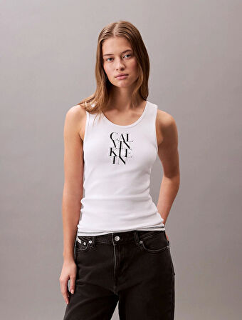 Calvin Klein Jeans SL COTTON RIB SOLID TANK Kadın Beyaz Bluz LV044C219G-YAA