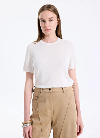 Calvin Klein Yuvarlak Yaka Standart Düz Beyaz Kazak Kadın LV044A307GYAS