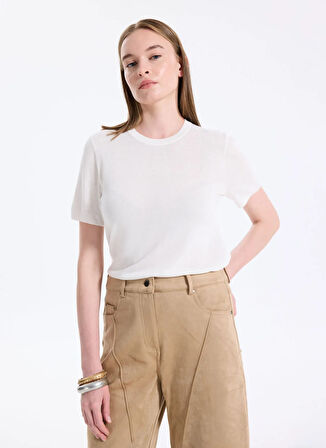 Calvin Klein Yuvarlak Yaka Standart Düz Beyaz Kazak Kadın LV044A307GYAS