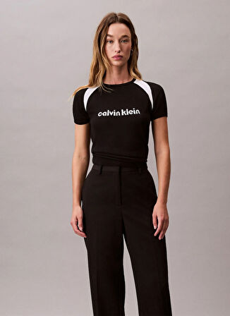 Calvin Klein Jeans Yuvarlak Yaka Standart Baskılı Siyah Kazak Kadın LV047C307GUB1