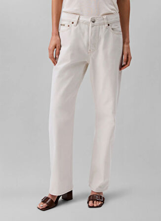 Calvin Klein Jeans Yüksek Bel Düz Paça Straight Beyaz Kadın Denim Pantolon LV047B919GASN