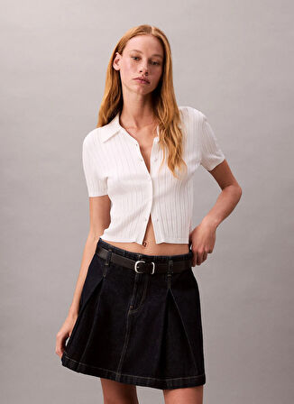 Calvin Klein Jeans Yüksek Bel Mavi Kadın Düz Kısa Etek LV047C717GN8D