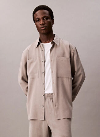 Calvin Klein Normal Gömlek Yaka Gri Erkek Gömlek LV04LC109GPFP_LS DRAPEY RELAXED SHI