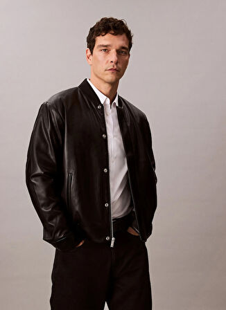 Calvin Klein Jeans Siyah Erkek Deri Ceket LV04RC407GUB1 LS FAUX LEATHER BOMBE