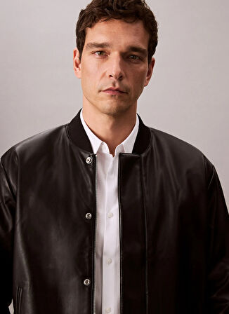 Calvin Klein Jeans Siyah Erkek Deri Ceket LV04RC407GUB1 LS FAUX LEATHER BOMBE