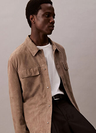 Calvin Klein Normal Gri Erkek Ceket LV04LC425GPDK_LS SUEDE SHIRT JACKET