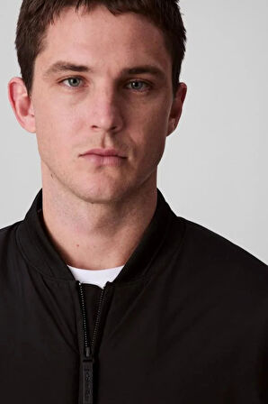 Erkek Tam Kalıp Kolej Yaka Bomber Ceket - Siyah | S