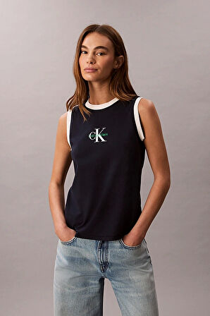 Calvin Klein Jeans Kadın CK Logolu Kolsuz Mavi T-shirt LV047C852G-CEF