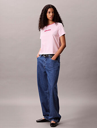 CALVIN KLEIN Kadın Marka Logolu Pamuklu Günlük Kullanıma Uygun Pembe T-Shirt LV047C821G W0S