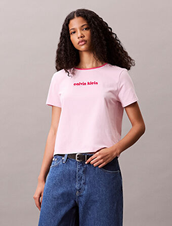 CALVIN KLEIN Kadın Marka Logolu Pamuklu Günlük Kullanıma Uygun Pembe T-Shirt LV047C821G W0S