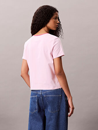 CALVIN KLEIN Kadın Marka Logolu Pamuklu Günlük Kullanıma Uygun Pembe T-Shirt LV047C821G W0S
