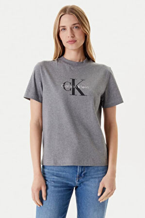 Kadın Monogram Logolu T-Shirt - Gri | S