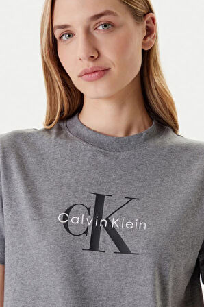 Kadın Monogram Logolu T-Shirt - Gri | M