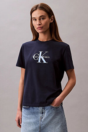 Kadın Regular Fit Monogram Logolu T-Shirt - Lacivert | XS