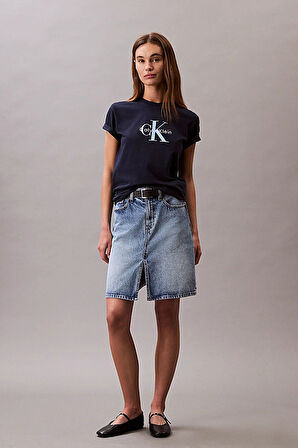Kadın Regular Fit Monogram Logolu T-Shirt - Lacivert | M