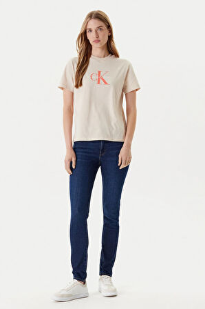 Kadın Monogram Logolu T-Shirt - Bej | M