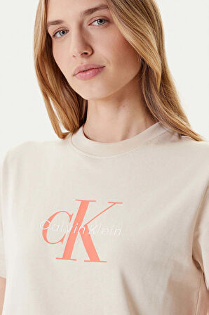 Kadın Monogram Logolu T-Shirt - Bej | M