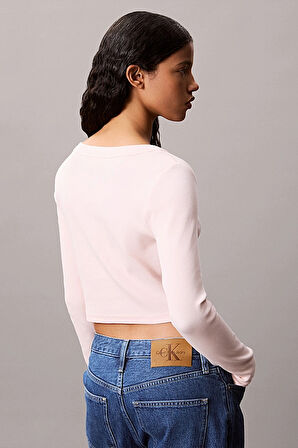 Kadın Uzun Kollu Fitilli Cropped Triko Üst - Pembe | L