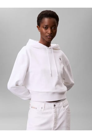 Kadın Regular Fit CK Logo İşlemeli Kapüşonlu Uzun Kollu Beyaz Sweatshirt