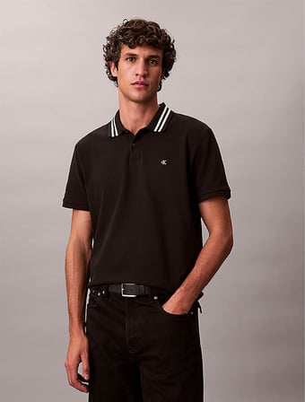 CALVIN KLEIN Erkek Marka Logolu Organik Pamuklu Polo Yakalı Kısa  Kollu Günlük Kullanıma Uygun Şık Görünümlü SİYAH Polo Yaka T-Shirt LV04RC276G UB1
