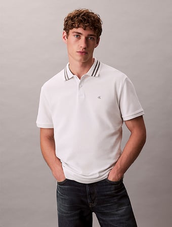 CALVIN KLEIN Erkek Marka Logolu Organik Pamuklu Polo Yakalı Kısa  Kollu Günlük Kullanıma Uygun Şık Görünümlü Beyaz Polo Yaka T-Shirt LV04RC276G YAD