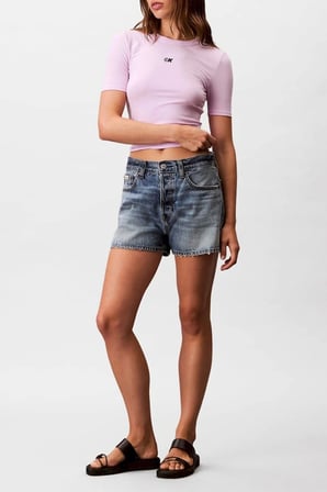 Calvin Klein Jeans Kadın Modal Fitilli Mor T-shirt LV044C901G-XEF
