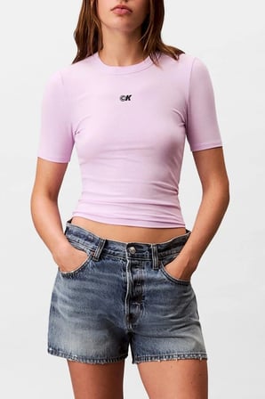 Calvin Klein Jeans Kadın Modal Fitilli Mor T-shirt LV044C901G-XEF