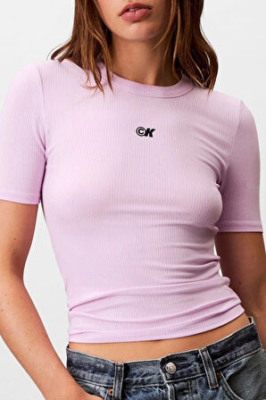 Calvin Klein Jeans Kadın Modal Fitilli Mor T-shirt LV044C901G-XEF