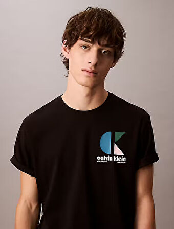 CALVIN KLEIN Erkek Marka Logolu Organik Pamuklu Günlük Kullanıma Uygun Siyah T-Shirt LV04RC827G UB1