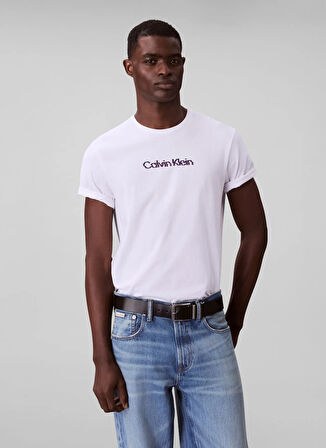 Calvin Klein Jeans Bisiklet Yaka Baskılı Beyaz Erkek T-Shirt LV04RC858GYAA SS GLITCHED LOGO EU C