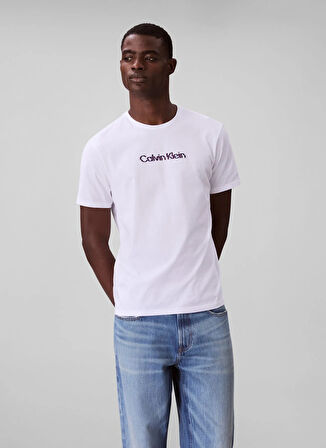 Calvin Klein Jeans Bisiklet Yaka Baskılı Beyaz Erkek T-Shirt LV04RC858GYAA SS GLITCHED LOGO EU C