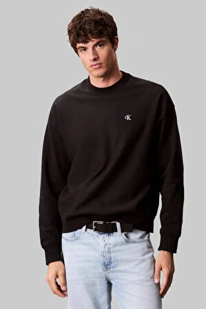 Erkek Bisiklet Yaka Nakış Logolu Sweatshirt - Siyah | XS