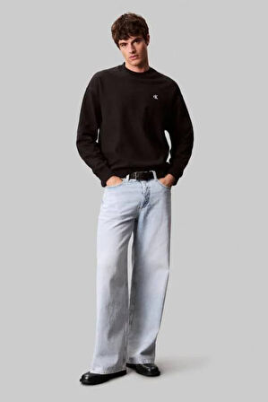 Erkek Bisiklet Yaka Nakış Logolu Sweatshirt - Siyah | XS