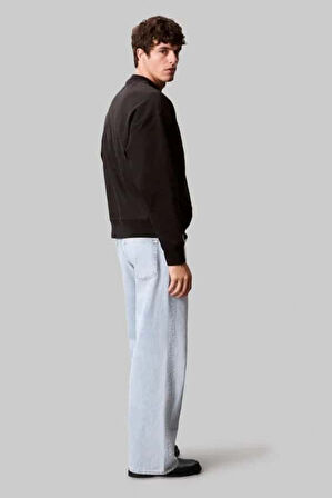 Erkek Bisiklet Yaka Nakış Logolu Sweatshirt - Siyah | XS