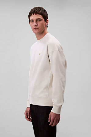 Erkek Bisiklet Yaka Nakış Logolu Sweatshirt - Krem | XS