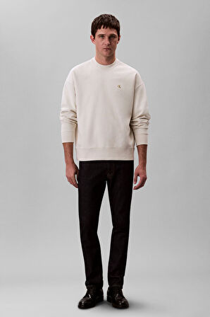 Erkek Bisiklet Yaka Nakış Logolu Sweatshirt - Krem | XS