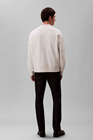 Erkek Bisiklet Yaka Nakış Logolu Sweatshirt - Krem | XS