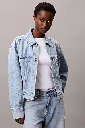 Calvin Klein Jeans Kadın Beli Büzgülü CK Logolu Mavi Ceket LV047C782G-X0S