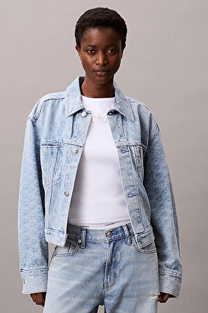Calvin Klein Jeans Kadın Beli Büzgülü CK Logolu Mavi Ceket LV047C782G-X0S