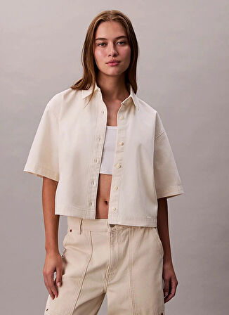 Calvin Klein Jeans Standart Gömlek Yaka Düz Beyaz Kadın Gömlek LV047C775GASN