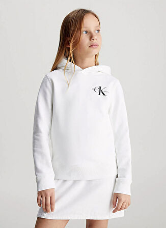 Calvin Klein Baskılı Erkek Çocuk Beyaz Sweatshırt IU0IU00679YAF