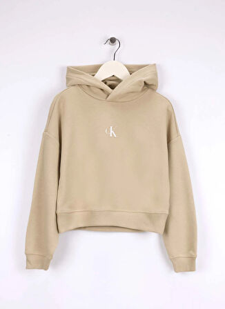 Calvin Klein Nakışlı Kız Çocuk Bej Sweatshırt IG0IG02755RAG