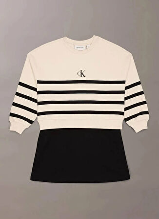 Calvin Klein Çizgili Ekru Kız Çocuk Kısa Elbise IG0IG029630K4